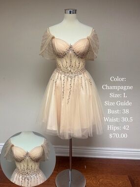 Champagne Beaded Mini Dress with Sweetheart Neckline